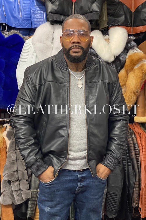 Mens Leather Baseball Jacket In black 