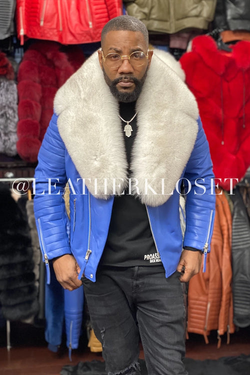 Men's Jay Biker Royal Blue With Full Fox Fur Collar