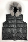 Men's Leather Bubble Vest With Premium Fox Fur Hood