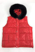 Men's Leather Bubble Vest With Premium Fox Fur Hood