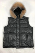 Men's Leather Bubble Vest With Premium Fox Fur Hood