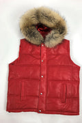 Men's Leather Bubble Vest With Premium Raccoon Fur Hood
