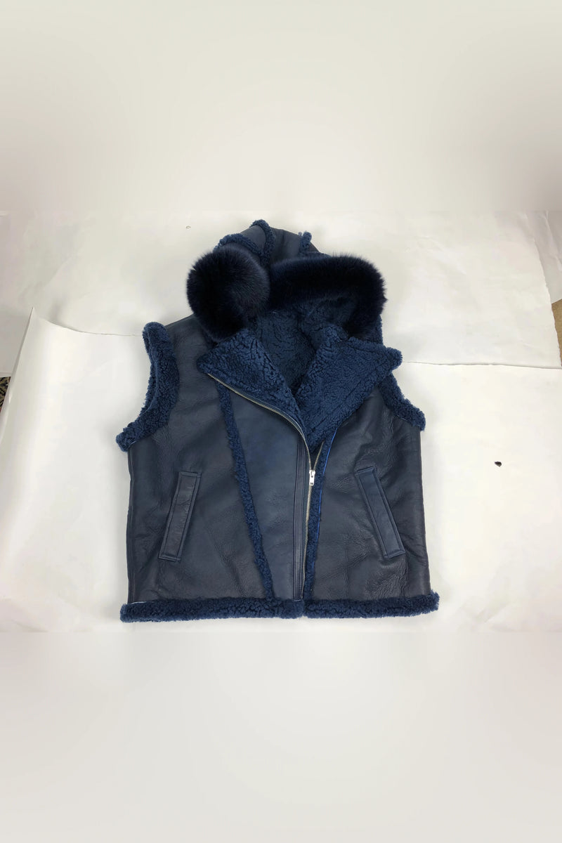 Mens Shearling Vest With Fox