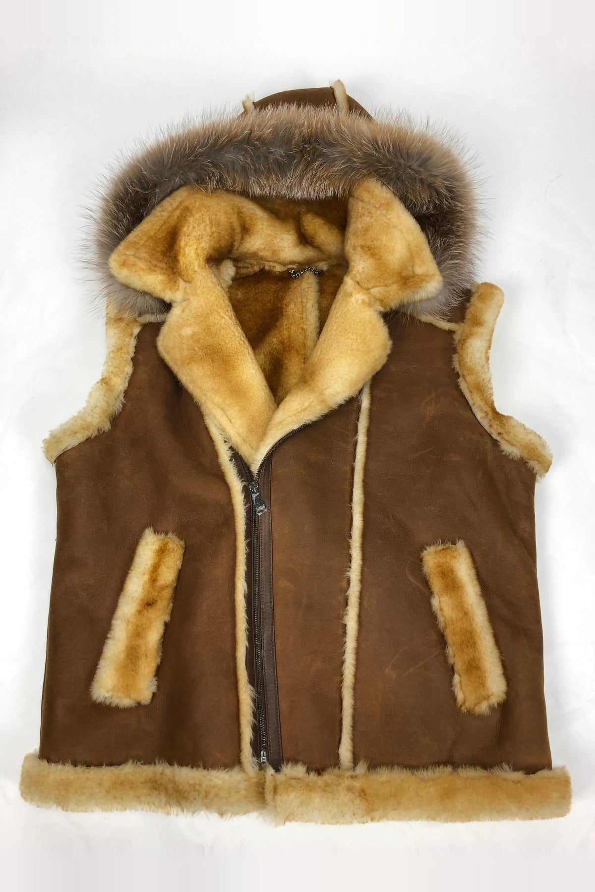 Mens Shearling Vest With Fox