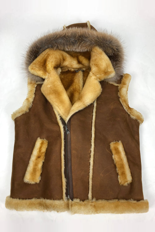 Mens Shearling Vest With Fox