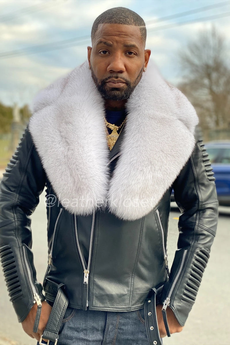 Men's Trey Biker Full Fox Fur Collar [Natural White Fox]