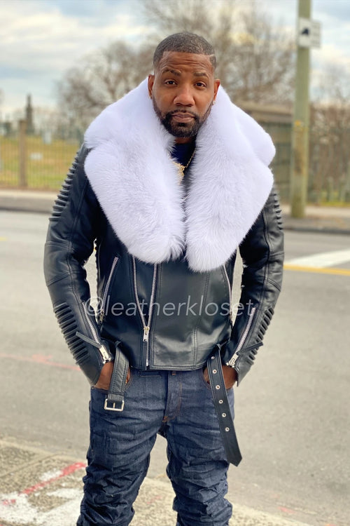 Men's Trey Biker Full Fox Fur Collar [Pure White Fox]