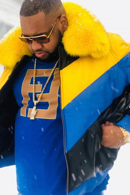 V-Bomber Blk/Royal/Yellow With Premium Fur Collar