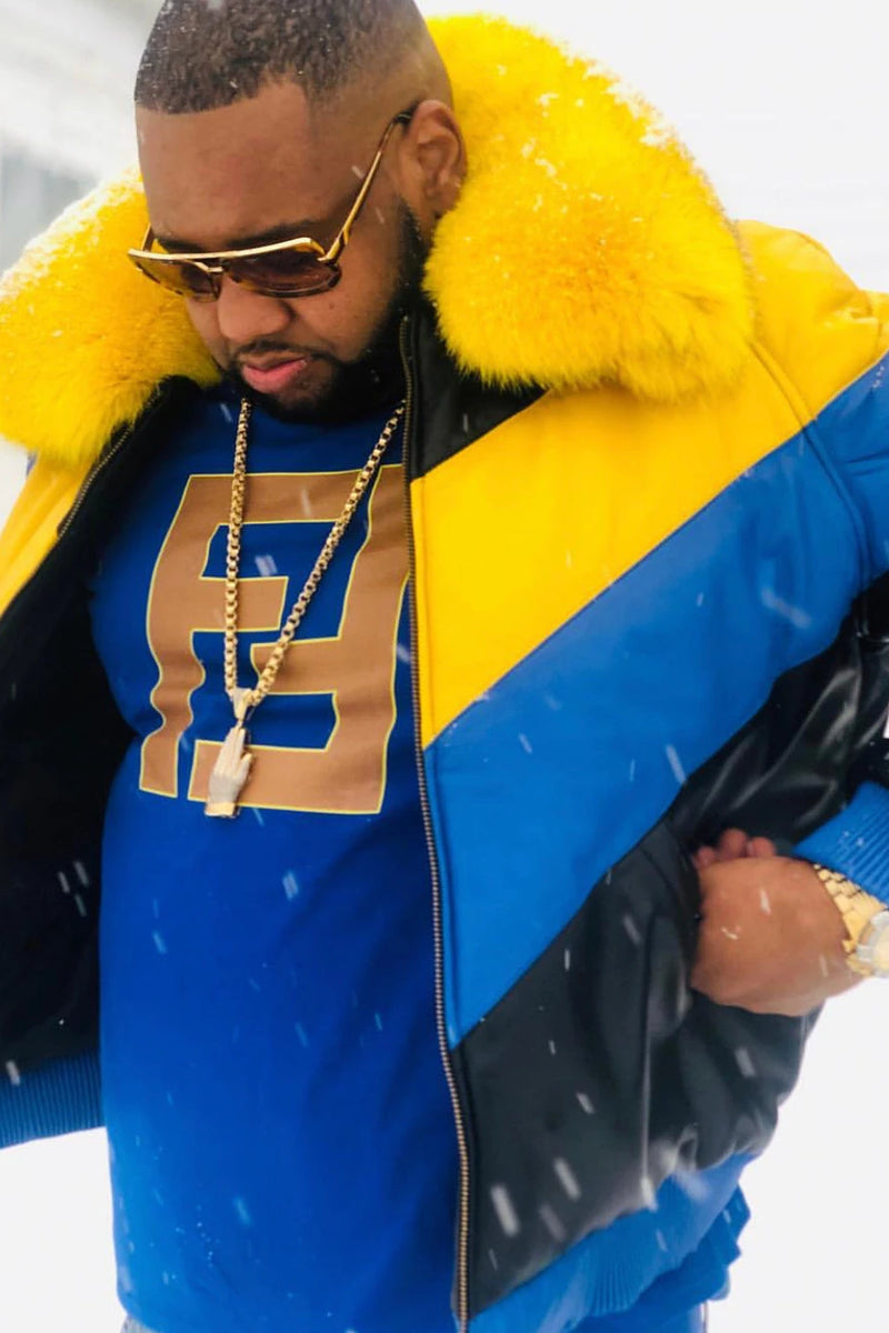 V-Bomber Blk/Royal/Yellow With Premium Fur Collar
