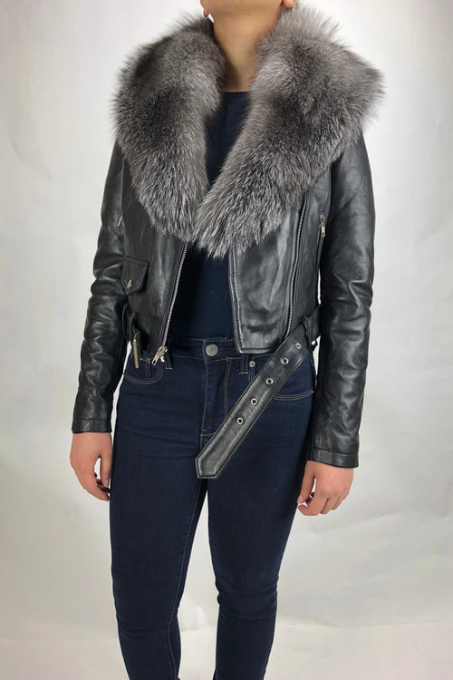 Women's Classic Biker Black With Fox Collar [Slim Fit]