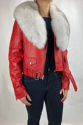 Women's Classic Biker Red With Fox Collar [ SLIM FIT]