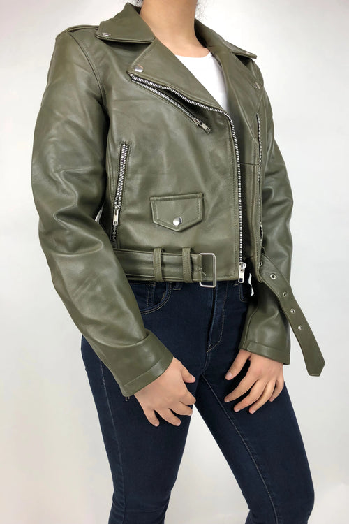 Women's Classic Biker Olive Green [Slim Fit]