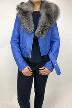 Women's Classic Biker Royal Blue With Fox Collar [ SLIM FIT ]