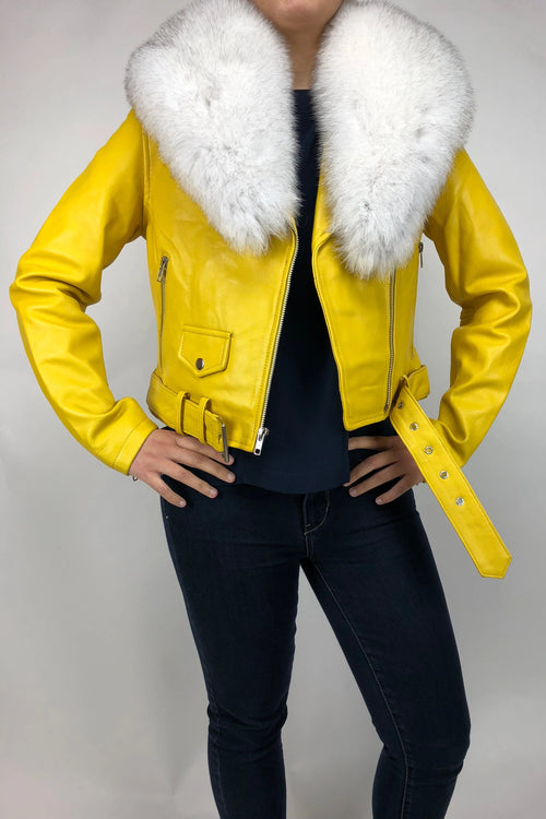 Women's Classic Biker Yellow With Fox Collar [ SLIM FIT ]