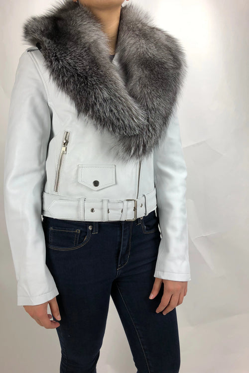 Women's Classic Biker White With Fox Collar [ SLIM FIT]