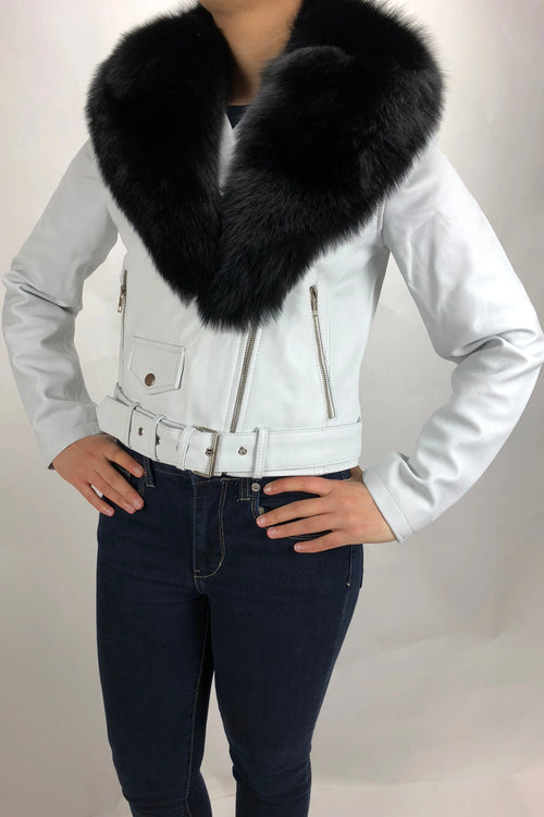 Women's Classic Biker White With Fox Collar [ SLIM FIT ]
