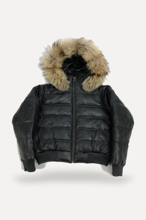 Women's Leather Snorkel Bomber Jacket Premium Raccoon