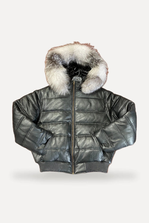 Women's Leather Snorkel Bomber Jacket Premium Fox