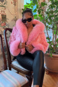 Women's Crop Fox Bomber With Hood [Bubble Pink]