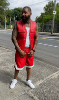 Men's 2 Live and Die Vest With Leather Shorts [Red/White]