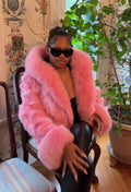 Women's Crop Fox Bomber With Hood [Bubble Pink]
