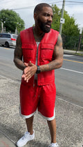 Men's 2 Live and Die Vest With Leather Shorts [Red/White]