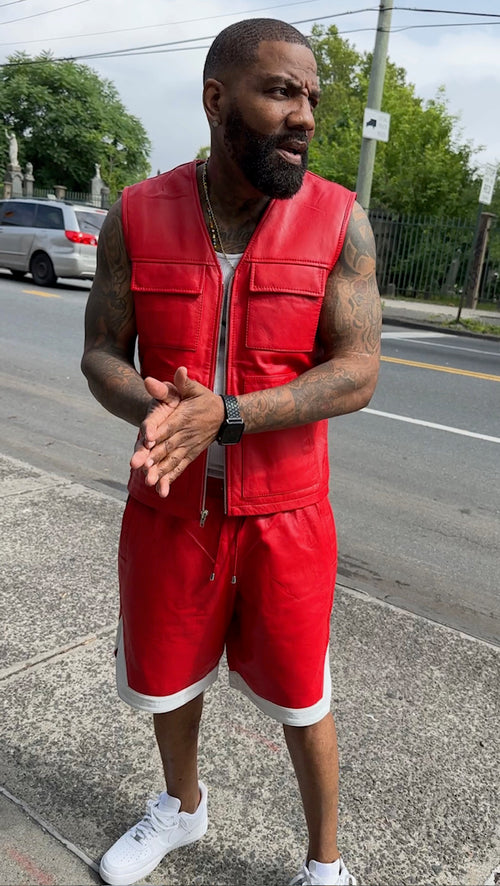 Men's 2 Live and Die Vest With Leather Shorts [Red]