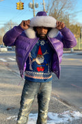 Men’s Aspen Leather Bubble Bomber Jacket [Purple]