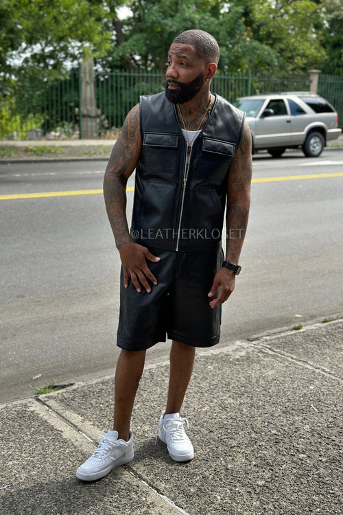 Men's 2 Live and Die Vest With Leather Shorts [Black]