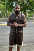 Men's 2 Live and Die Vest With Leather Shorts [Chocolate]