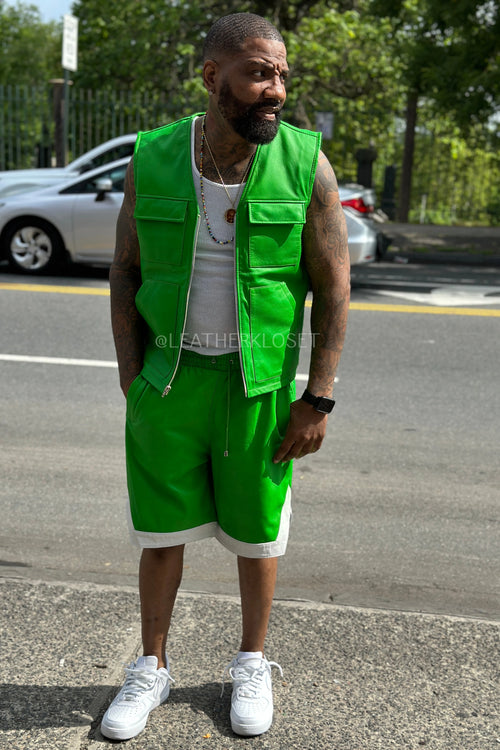Men's 2 Live and Die Vest With Leather Shorts [Green]