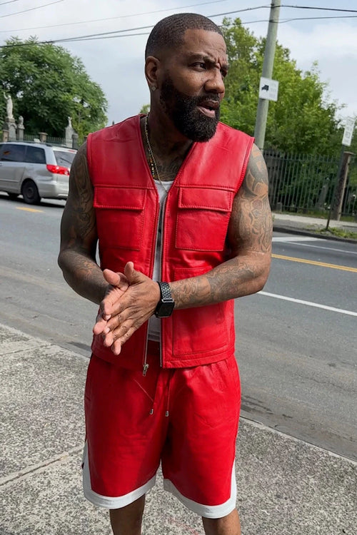 Men's 2 Live and Die Vest With Leather Shorts [Red/White]