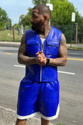 Men's 2 Live and Die Vest With Leather Shorts [Royal Blue]