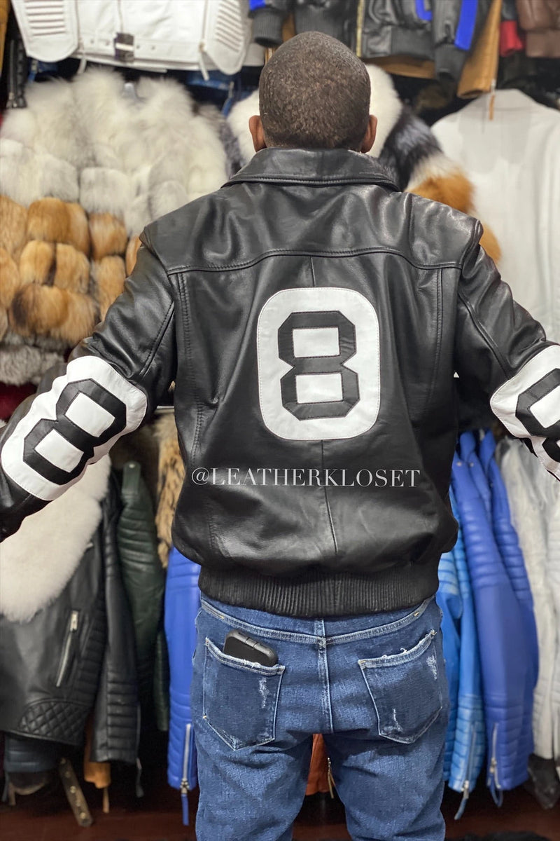 Men's 8 Ball Leather Jacket [Black/White]