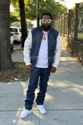Men's Adan Jacket & Leather Stack Jean Pants [Navy/White]