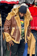 Mens Andre Shearling Biker Classic With Hood [Cognac]