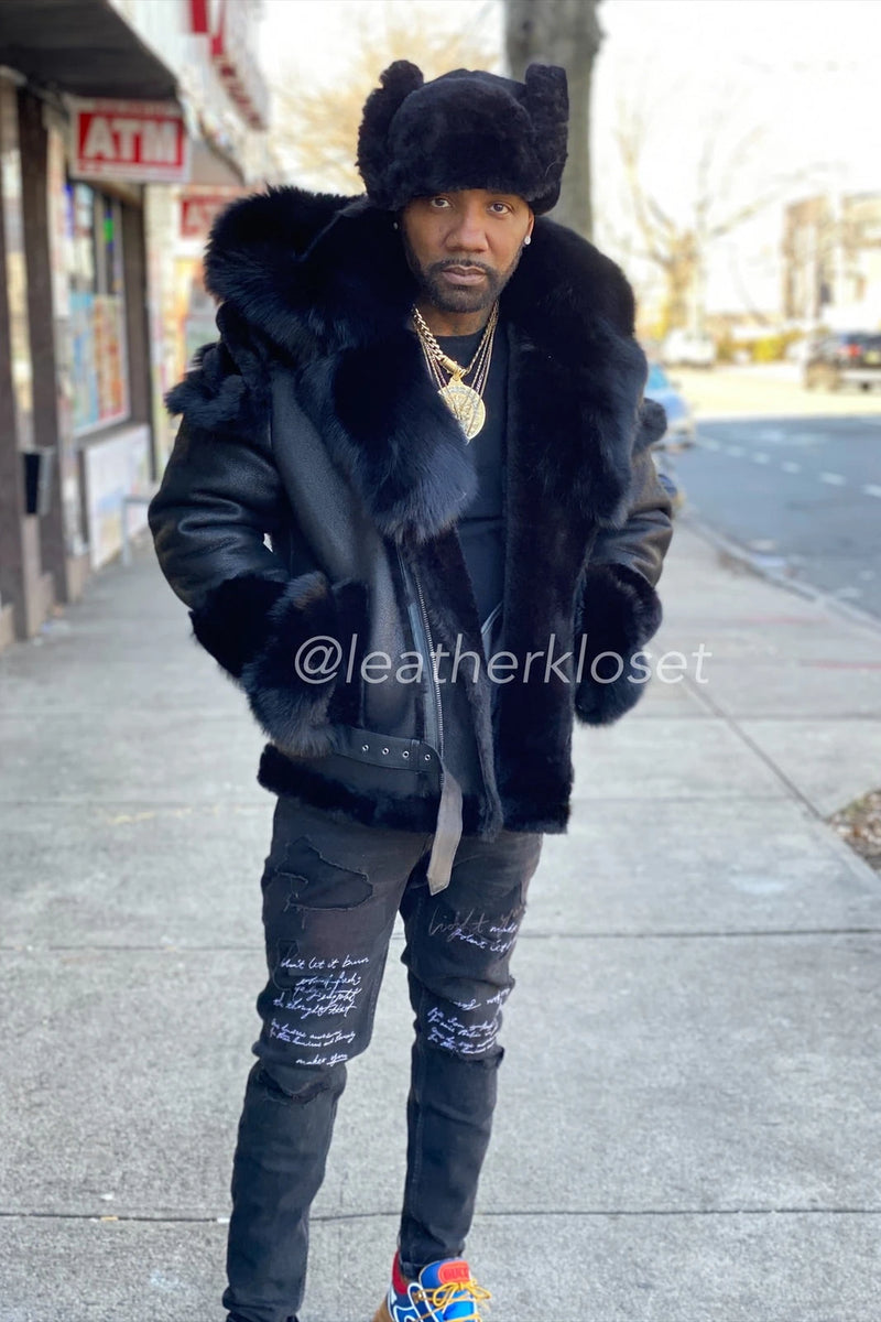 Mens Andre Shearling Biker With Fox & Hat