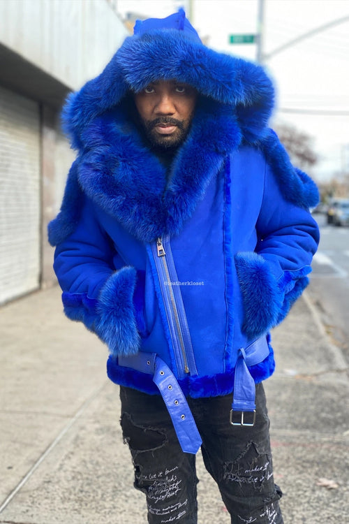 Men's Andre Shearling Biker With Fox [Royal]
