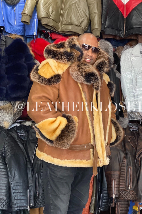 Mens Andre Shearling Biker With Fox