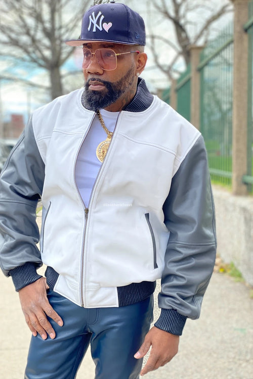 Men's Baseball Multi Color Jacket [White/Gray/Navy]