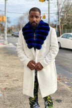 Men's Cashmere Trench Coat With Chinchilla Collar [Blue Chinchilla]