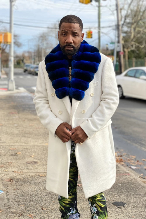 Men's Cashmere Trench Coat With Chinchilla Collar [Blue Chinchilla]