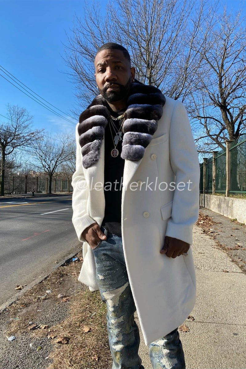 Men's Cashmere Trench Coat With Chinchilla Collar