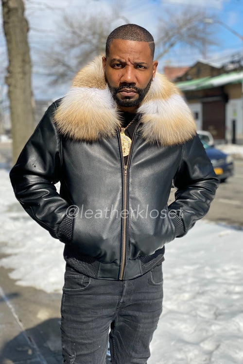 Men's Classic Baseball Jacket With Simba Fox Collar