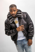Men's Classic Baseball Jacket With Chinchilla Collar