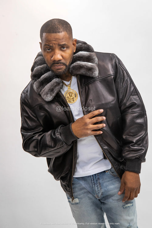 Men's Classic Baseball Jacket With Chinchilla Collar