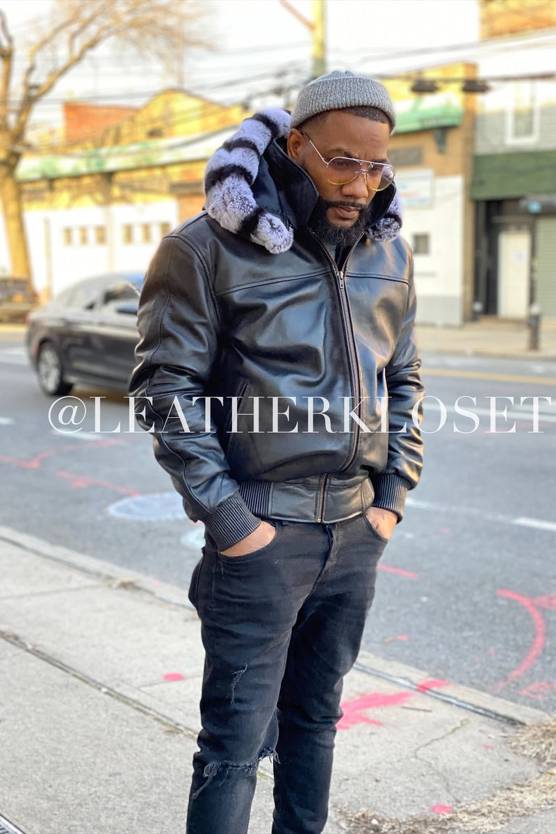 Men's Classic BB Jacket With Chinchilla Rex Rabbit Hood