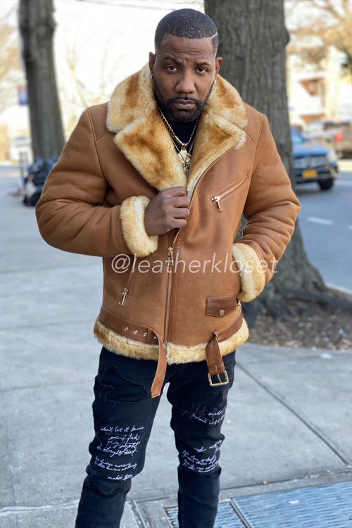 Men's Classic Sheepsking Shearling Biker [Tan]