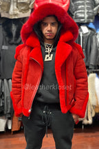 Men's Classic Sheepsking Shearling Biker With Hood