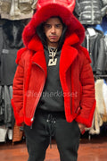 Men's Classic Sheepsking Shearling Biker With Hood